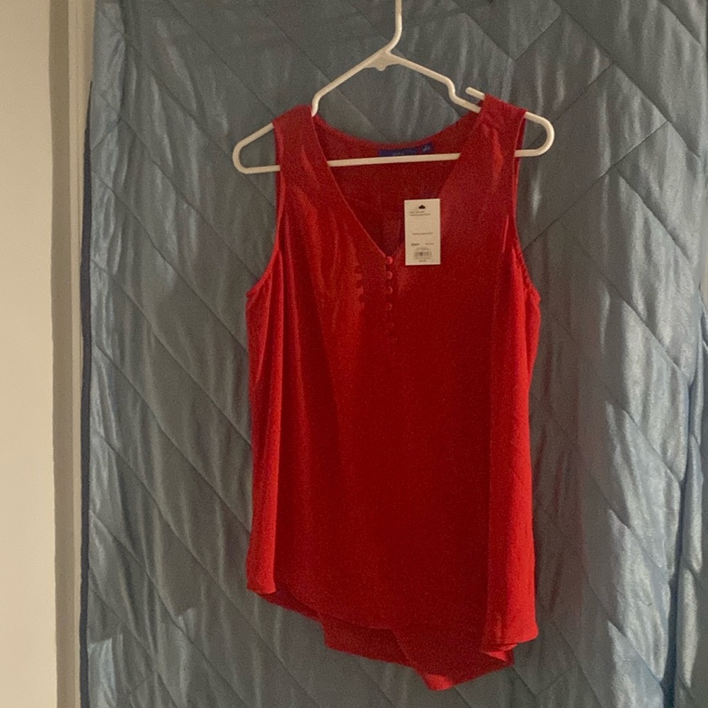 Still tagged! Red, loose tank with front buttons, size large & sleeveless.